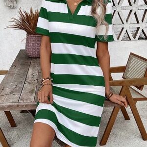 Green and White Striped Midi Dress